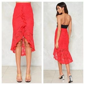 Be My Valentine Red Lace Midi Skirt